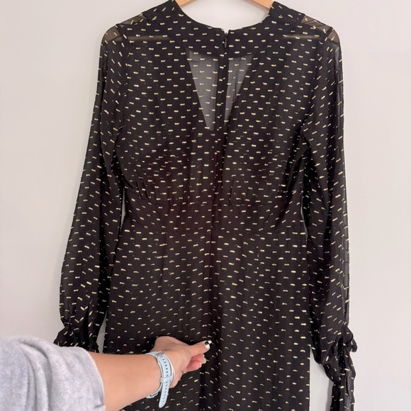 HM Long Sleeve Sheer Maxi Dress 94% Silk Black and Gold Size 8 - Picture 8 of 16